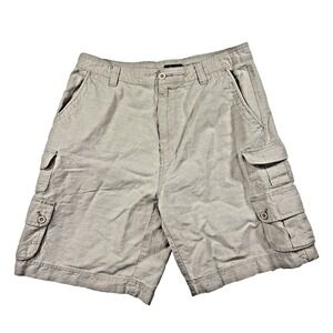 GH‎ Bass Cargo Shorts Size 33 Beige Linen Cotton Blend Outdoor Pocket Flat Front